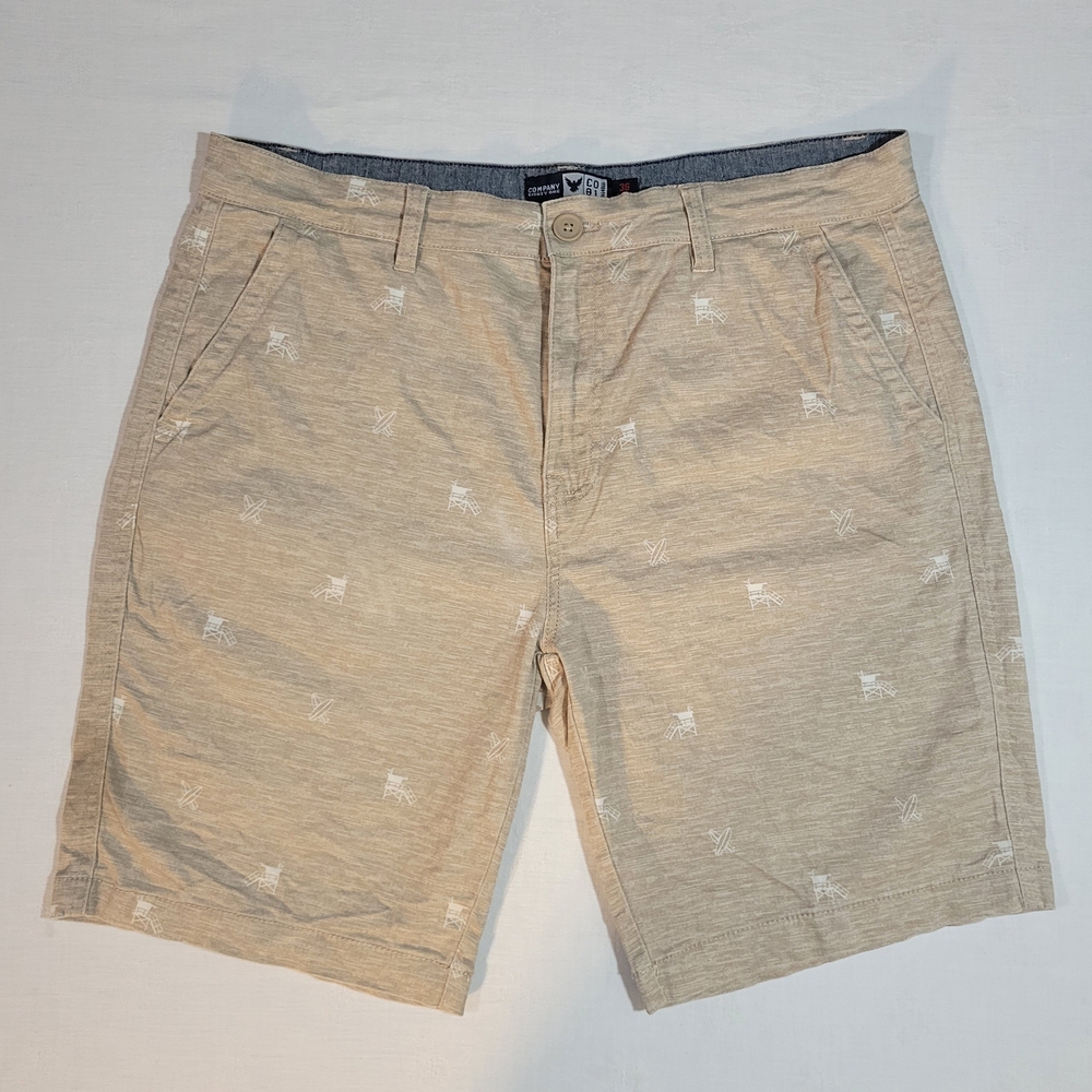 Company 81 (Men's 36) Light Tan Khaki Beach Patterned Flat Front Shorts